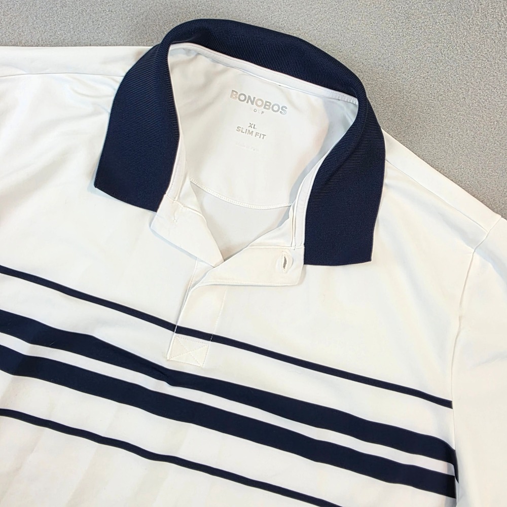 Bonobos Golf Mens XL Slim Fit M-Air Performance Polo Shirt White Navy Striped